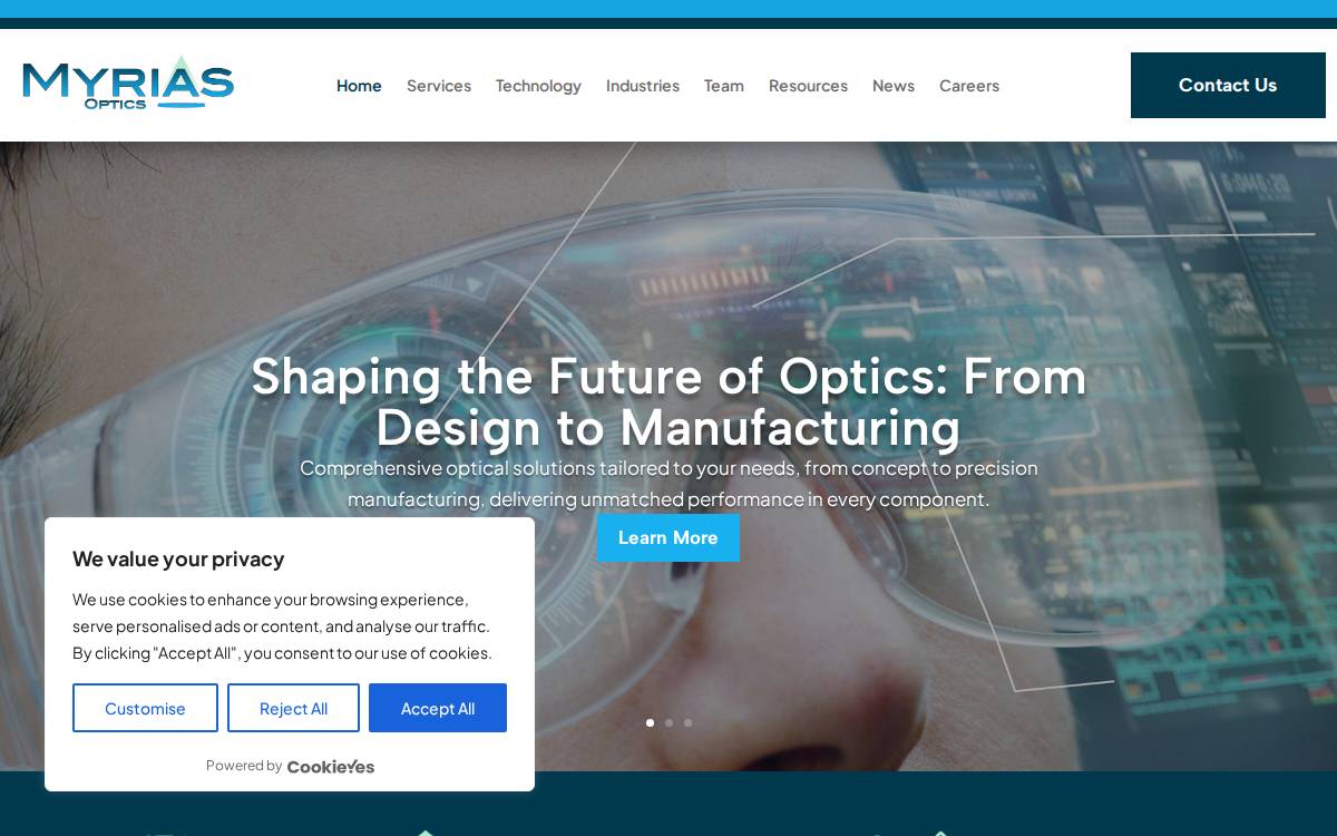 Myrias Optics website preview