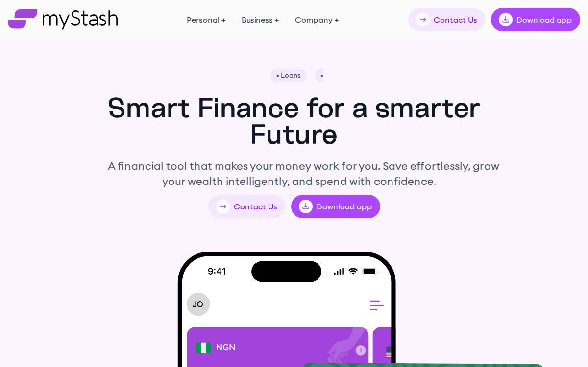 Mystash website preview