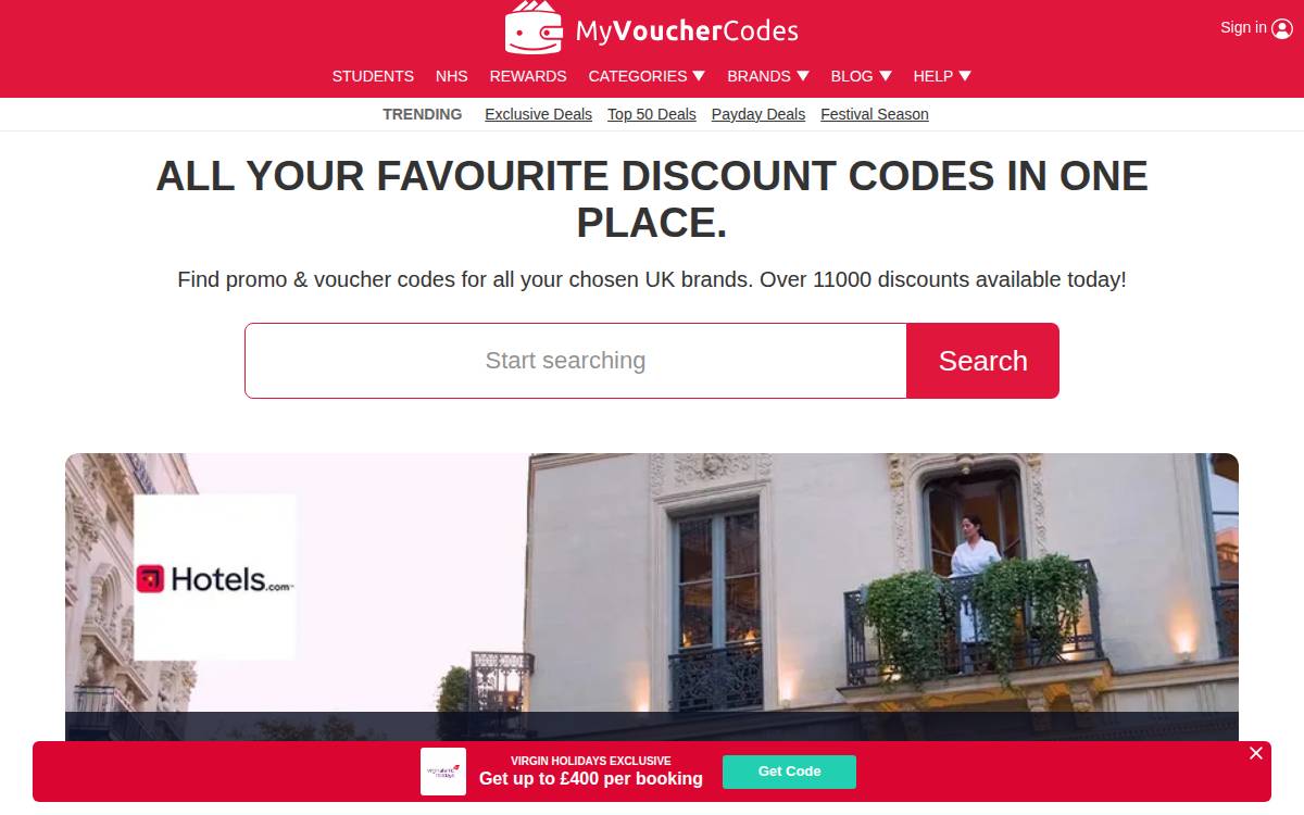 Myvouchercodes website preview