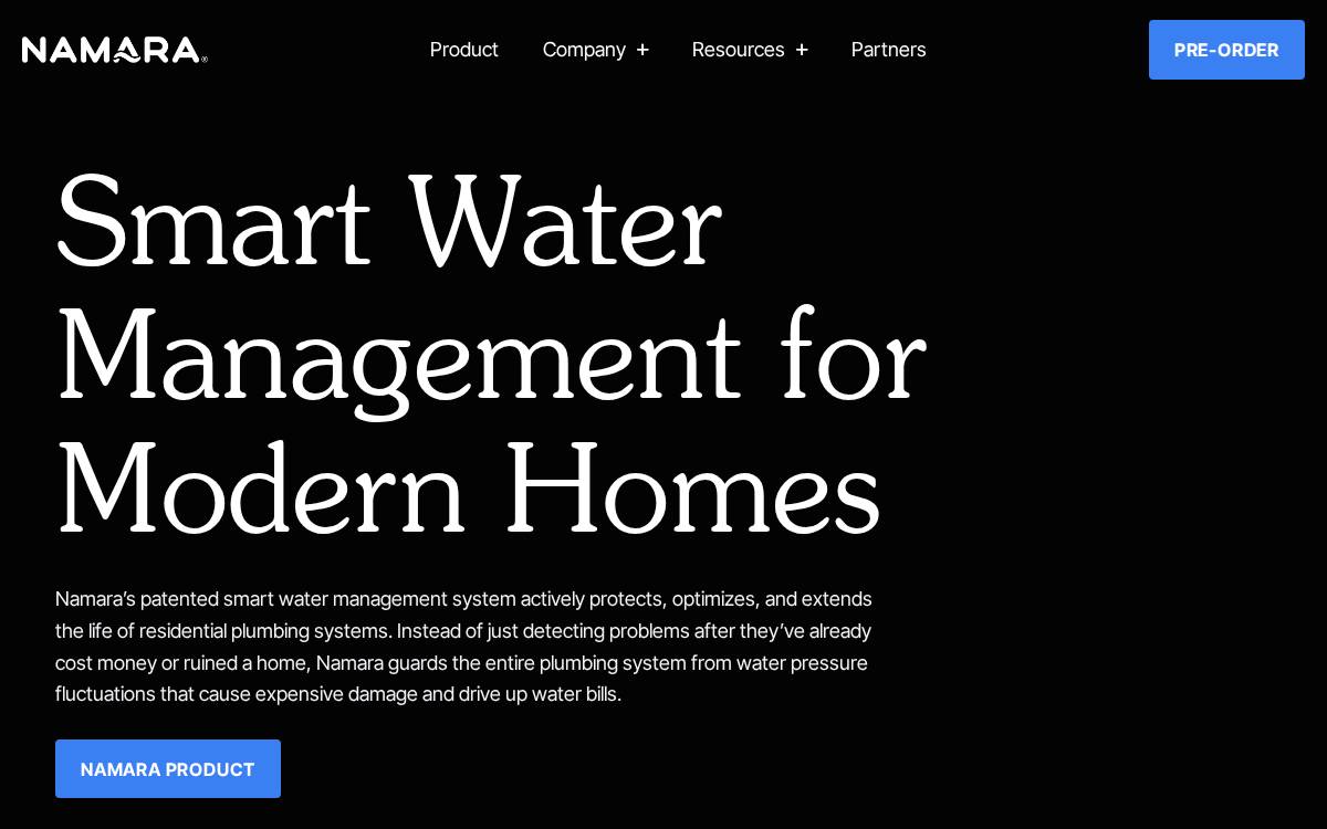 Namara Water Technologies website preview