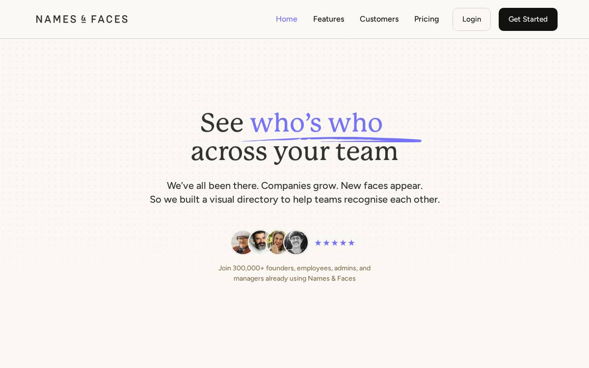 Names & Faces website preview