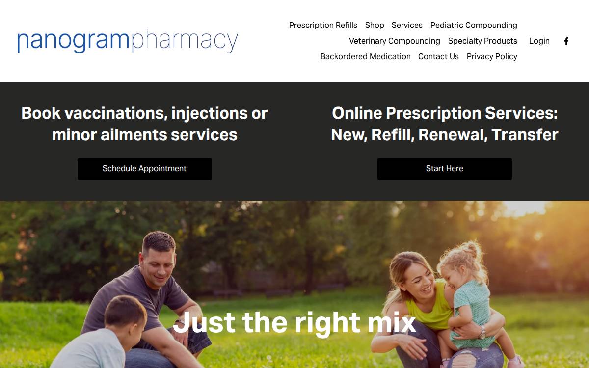 Nanogram Pharmaceuticals website preview