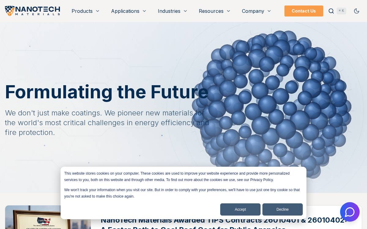 NanoTech Materials website preview