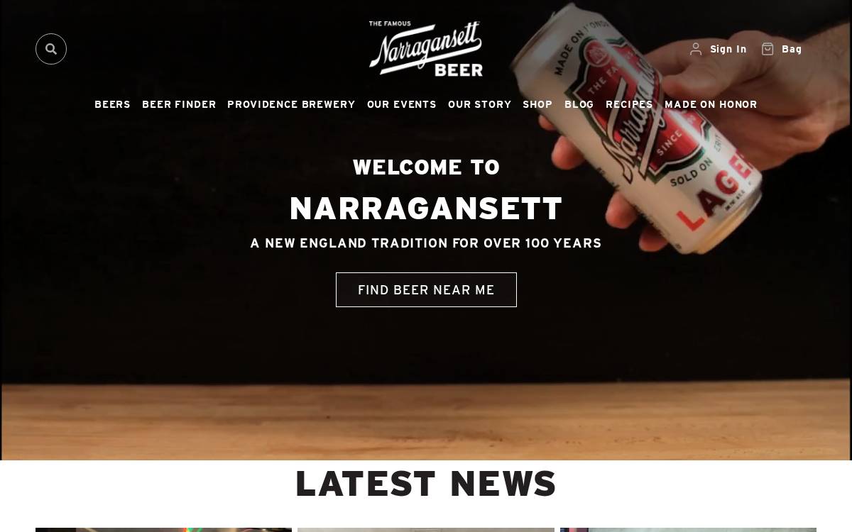 Narragansettbeer website preview