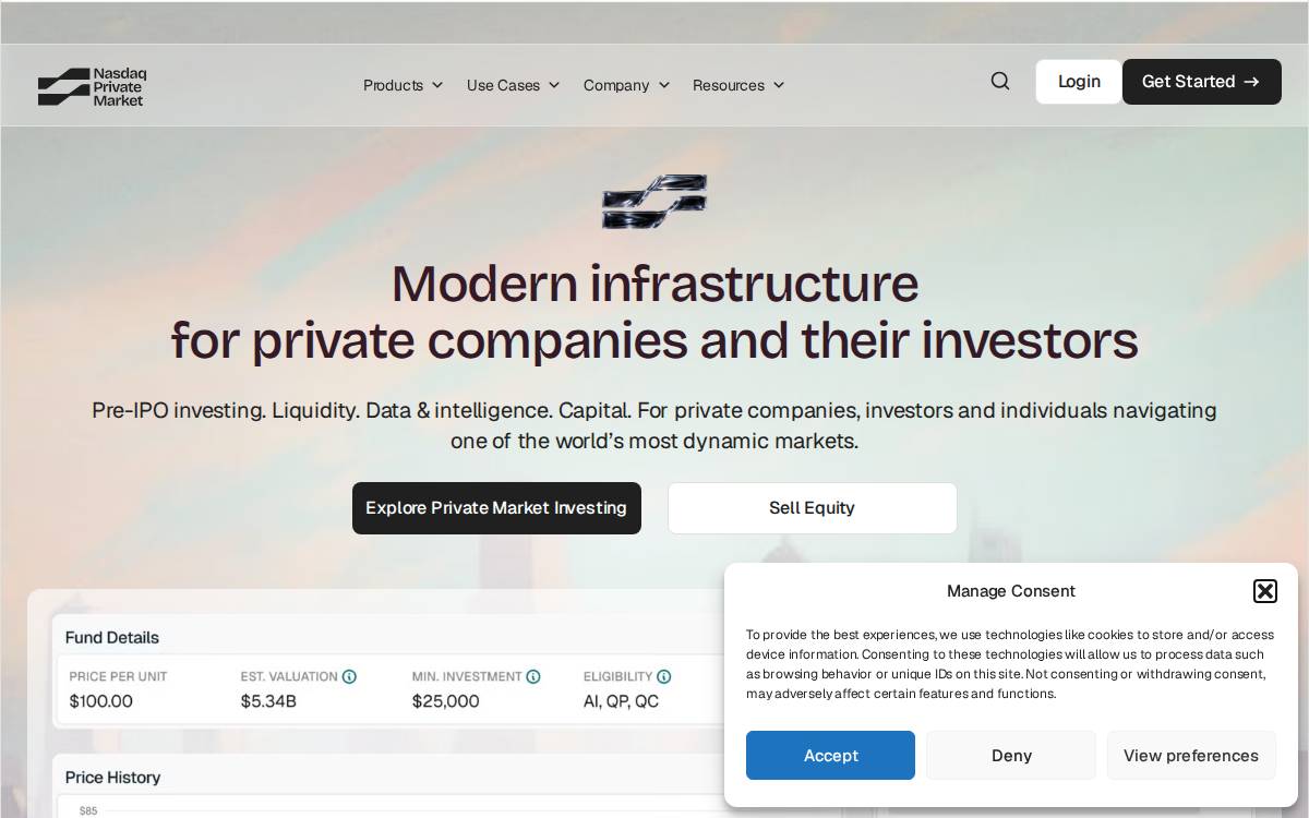 Nasdaq Private Market website preview