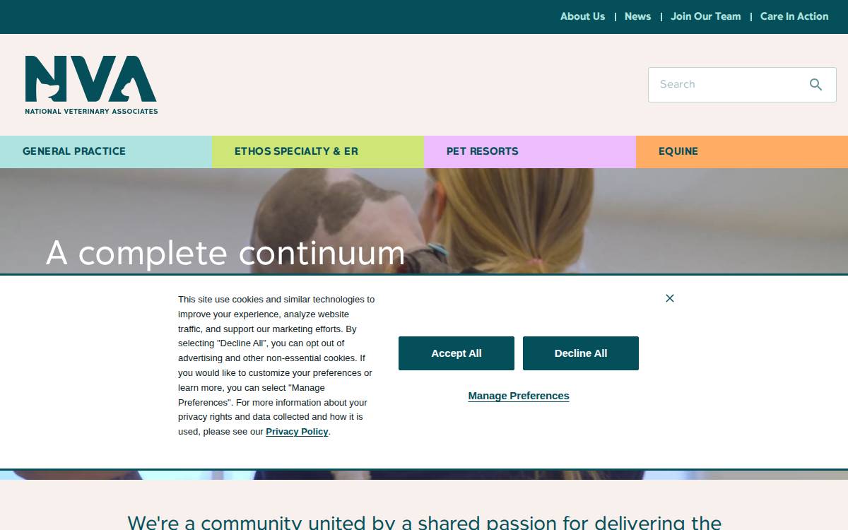 National Veterinary Associates website preview