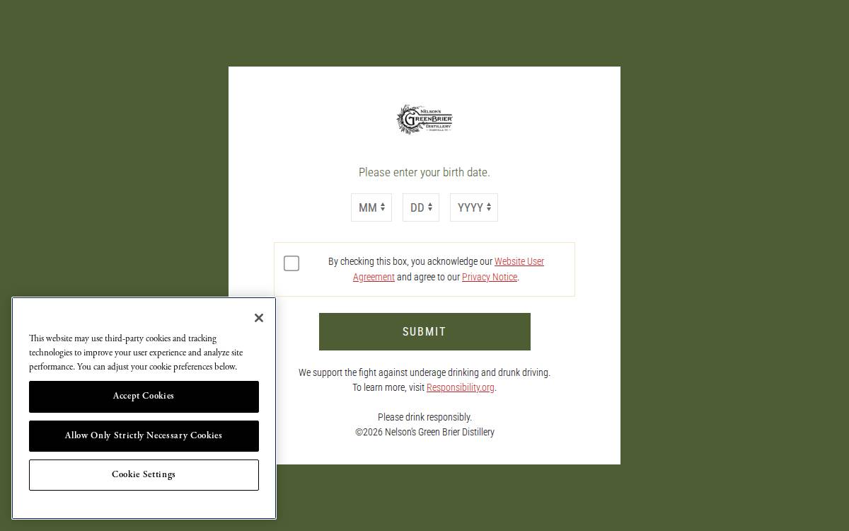 Nelson's Green Brier Distillery website preview