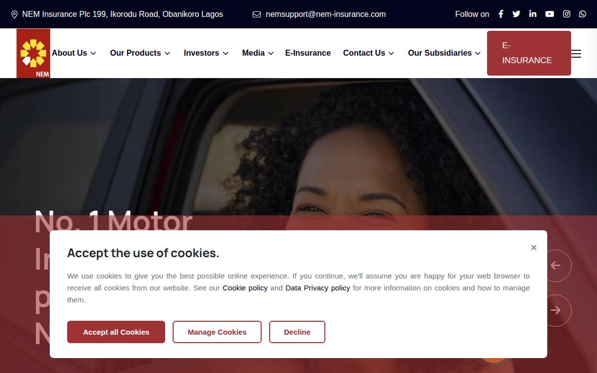 Nem Insurance website preview