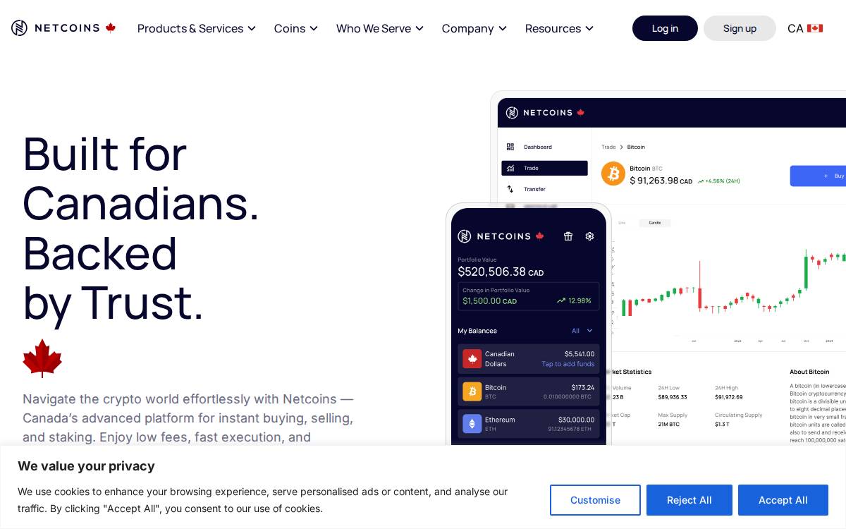 Netcoins website preview
