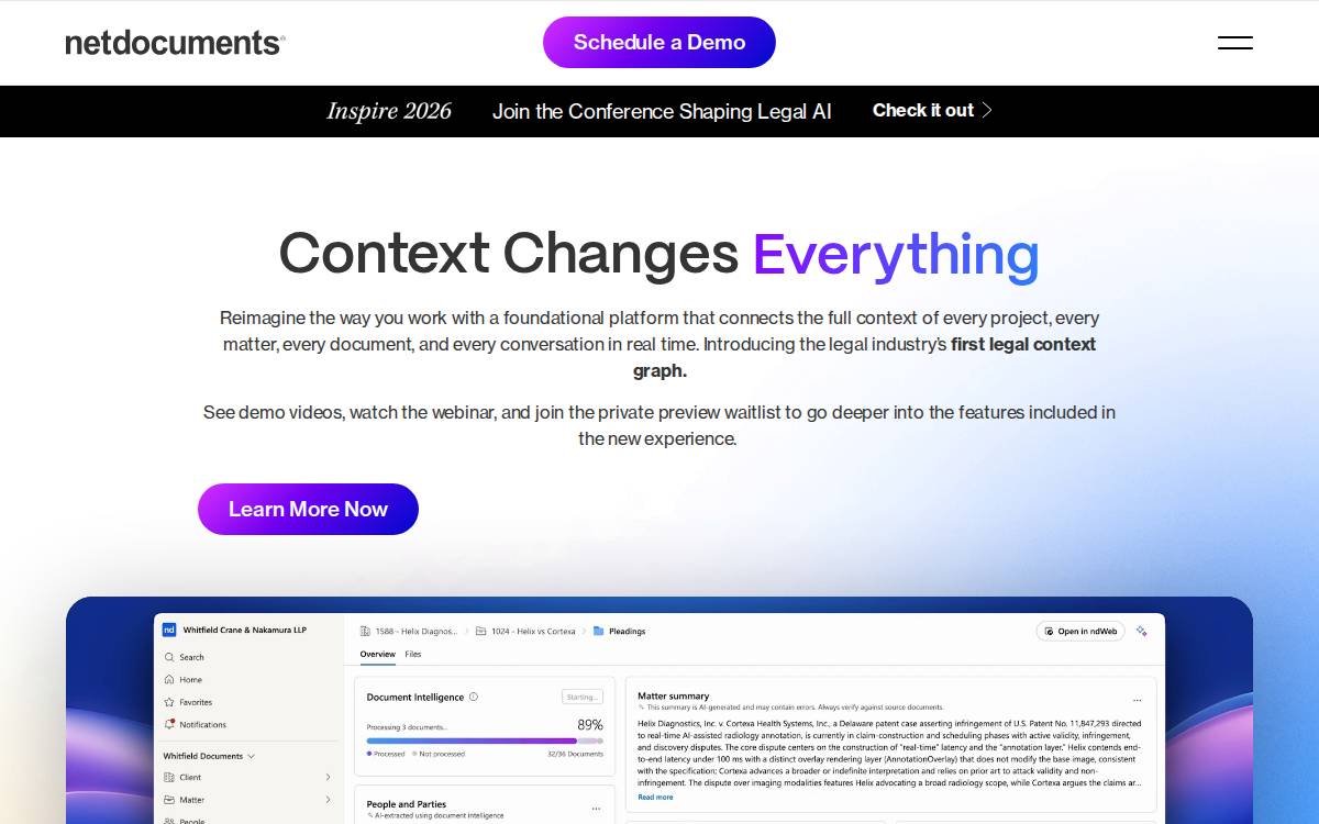 NetDocuments website preview