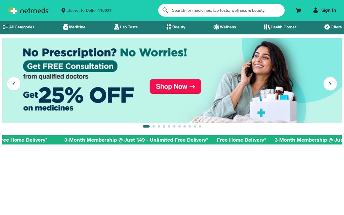 Netmeds website preview