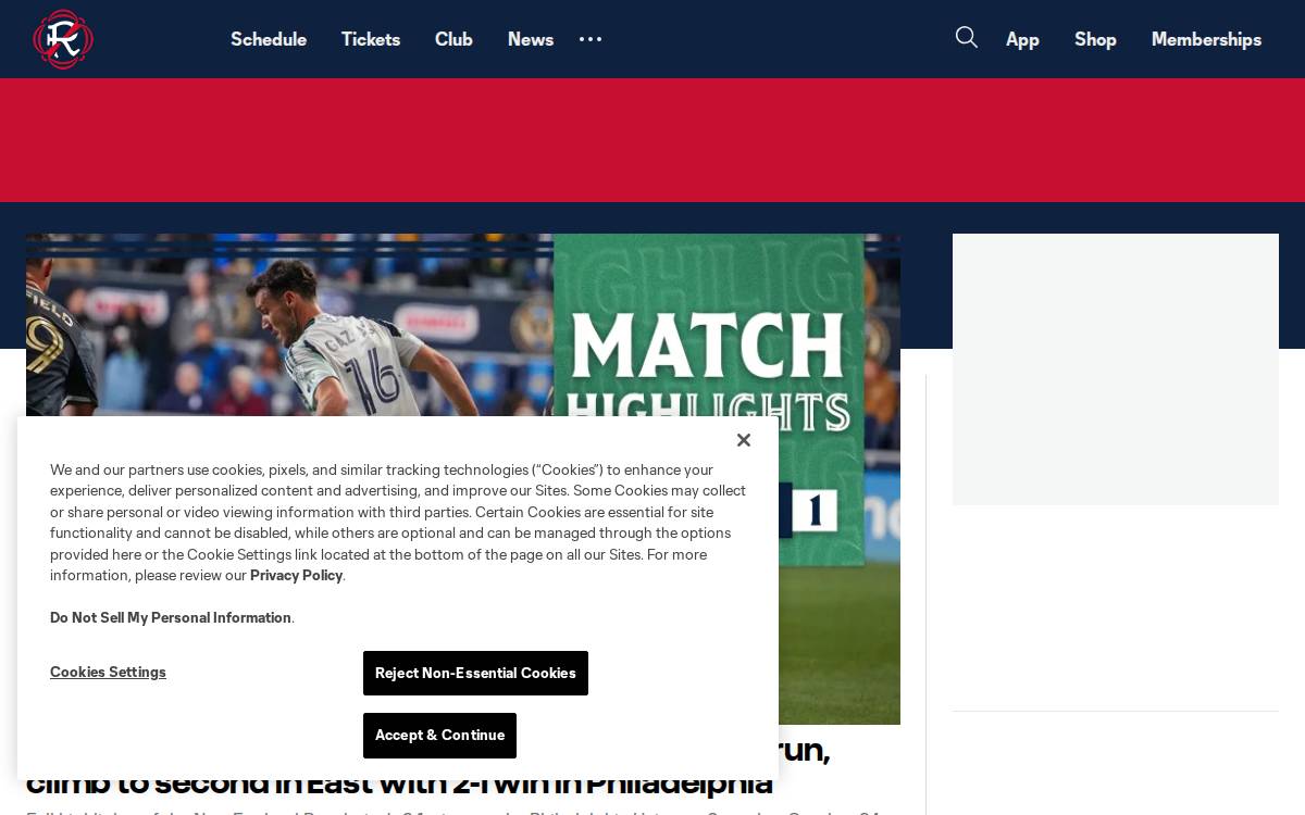 New England Revolution website preview