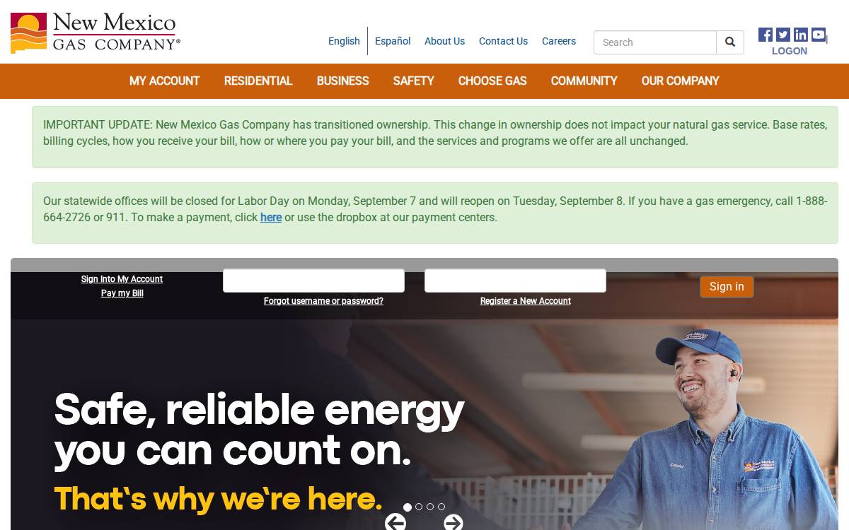 New Mexico Gas Company website preview