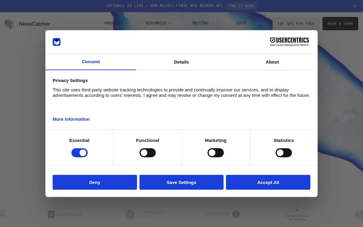 NewsCatcher website preview