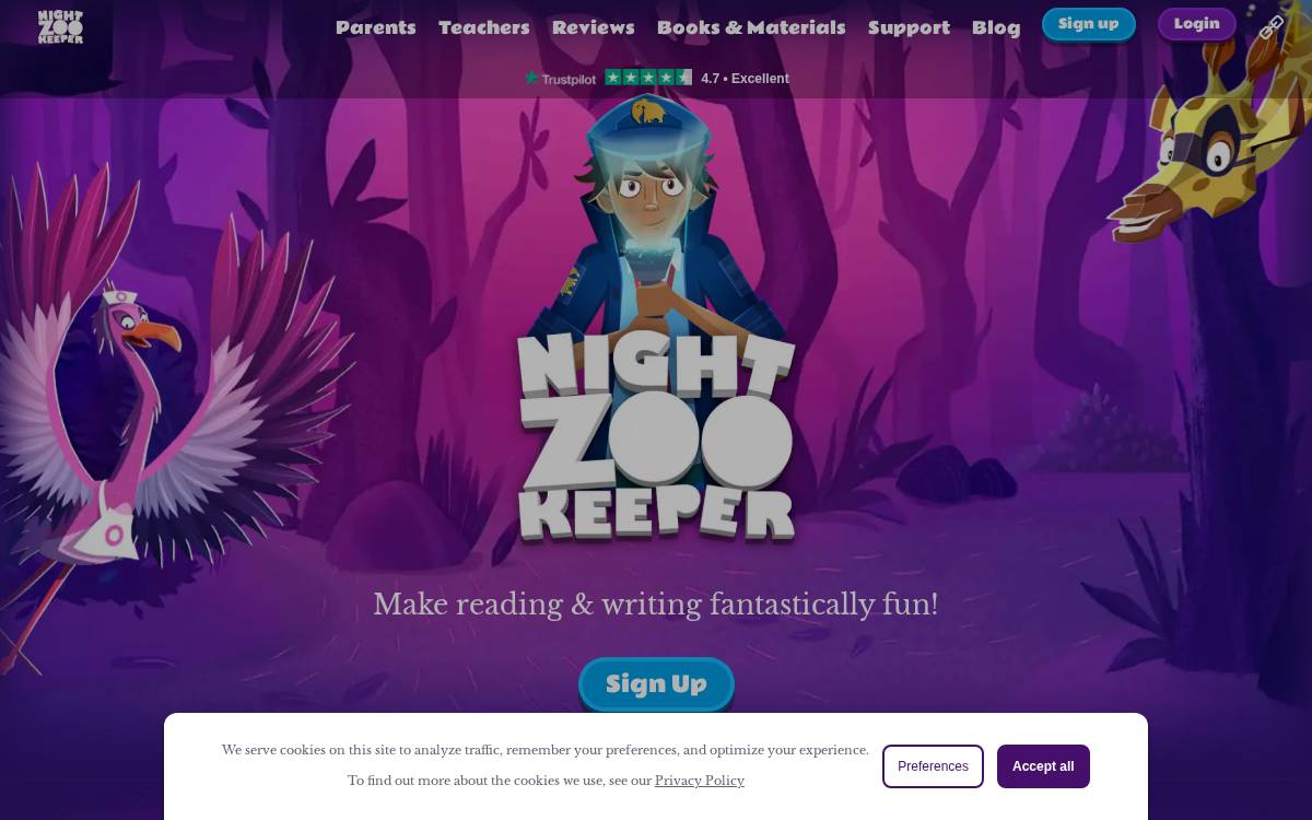 Night Zookeeper website preview