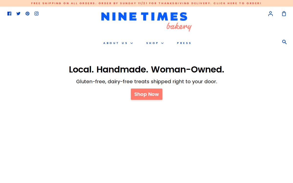 Nine Times Bakery website preview