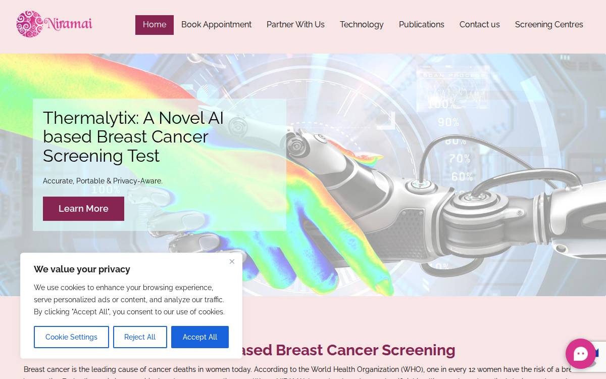 NIRAMAI* Cancer Screening website preview