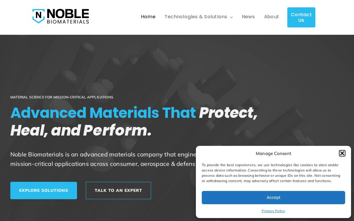 Noblebiomaterials website preview