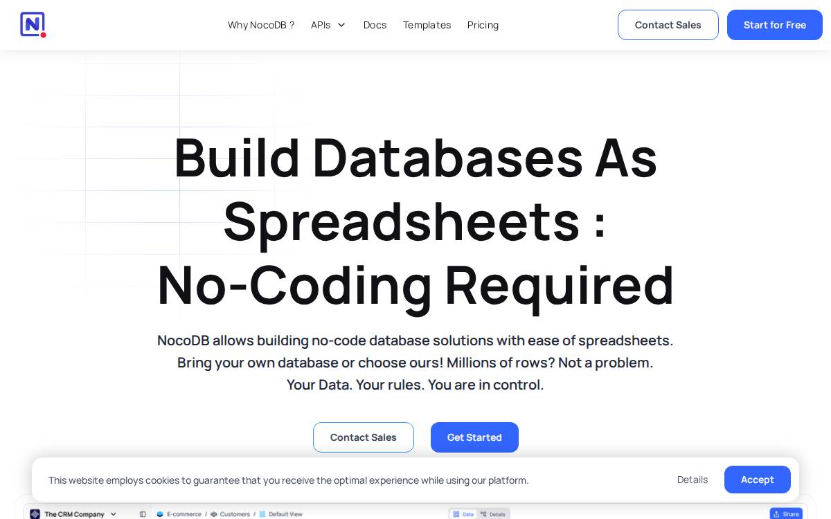 NocoDB website preview