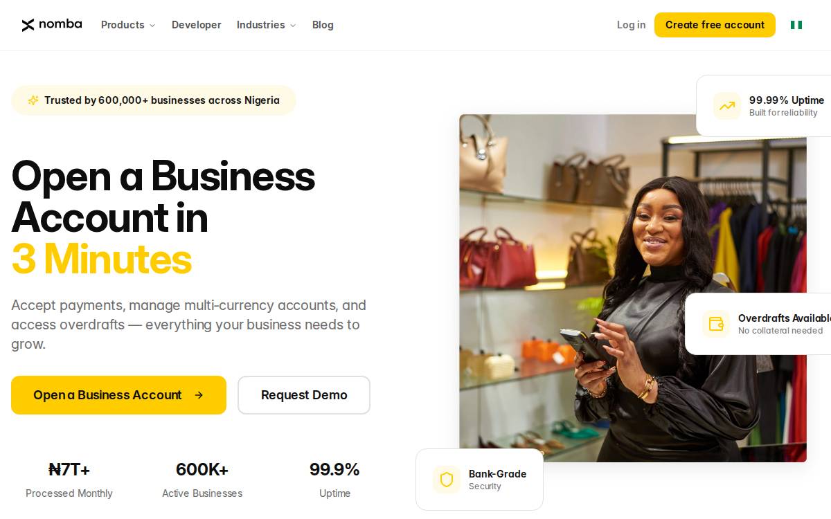 Nomba website preview