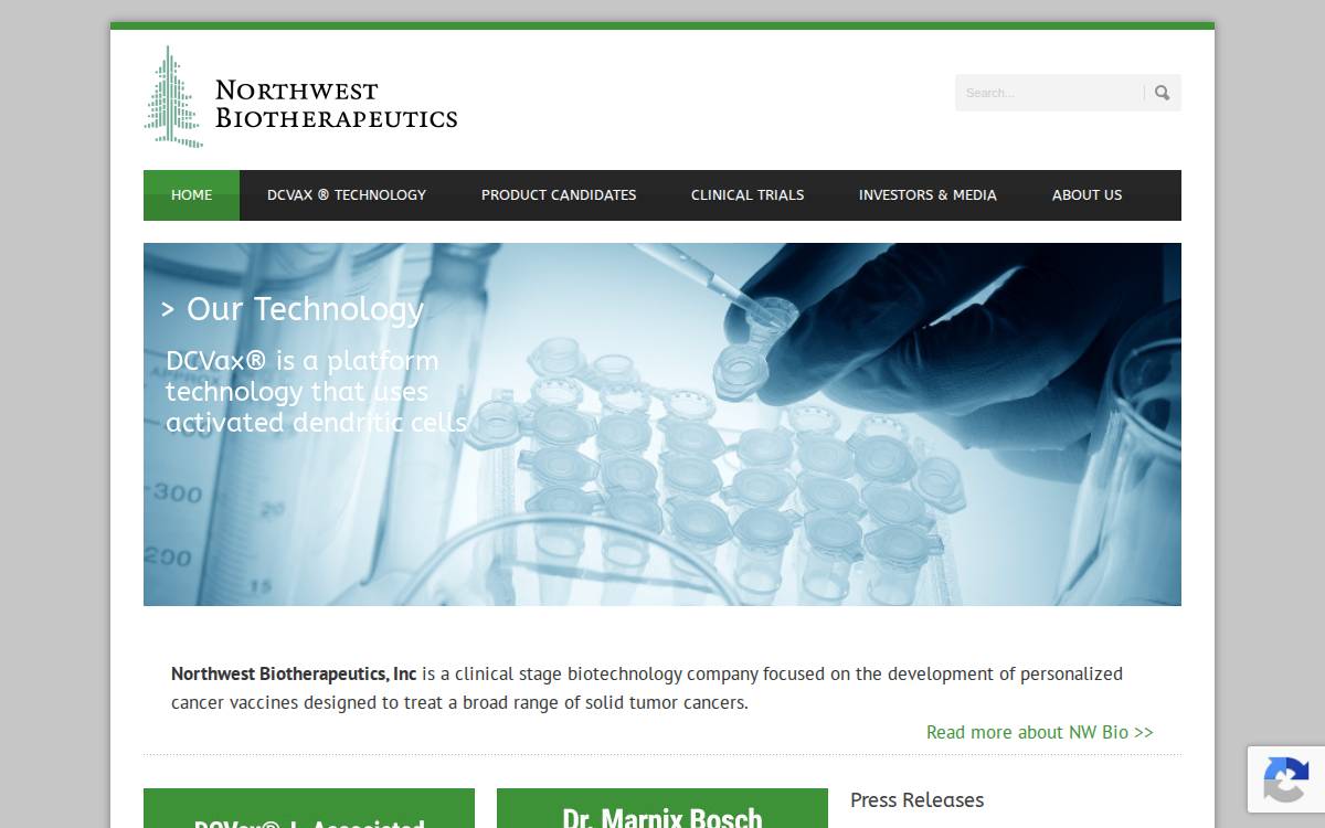 Northwest Biotherapeutics website preview