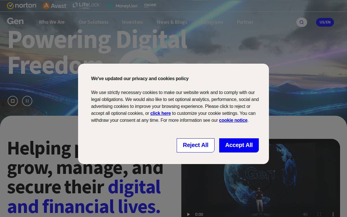 NortonLifeLock website preview