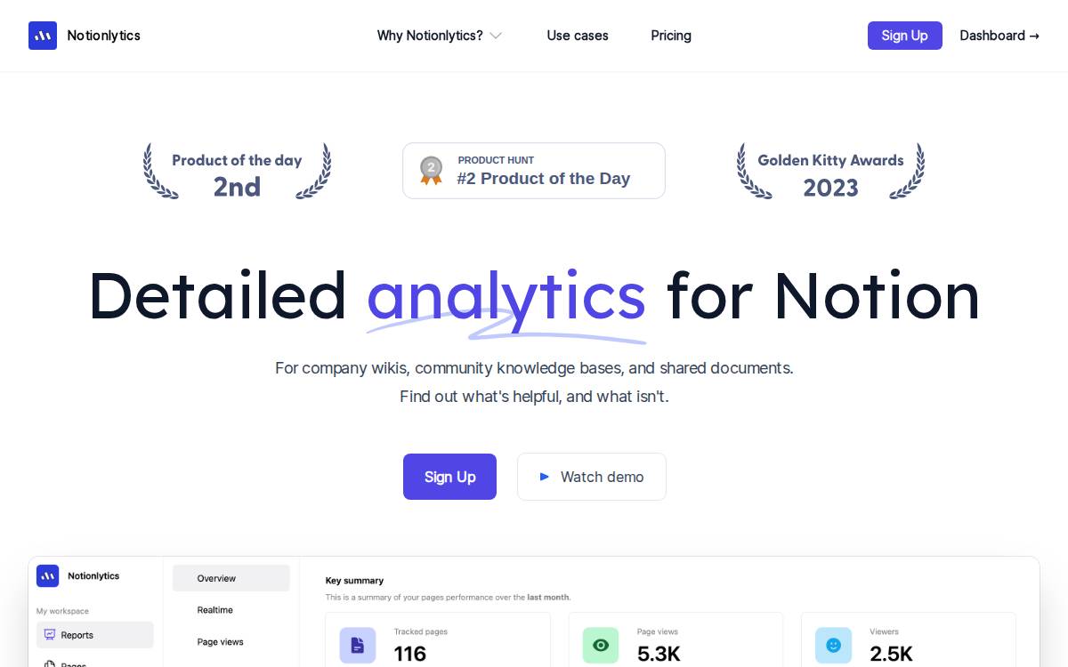 Notionlytics website preview