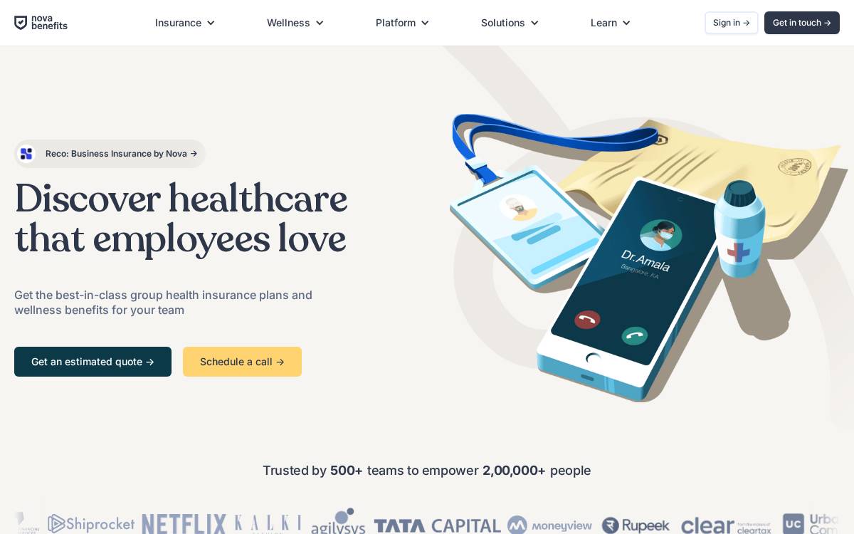 Nova Benefits website preview