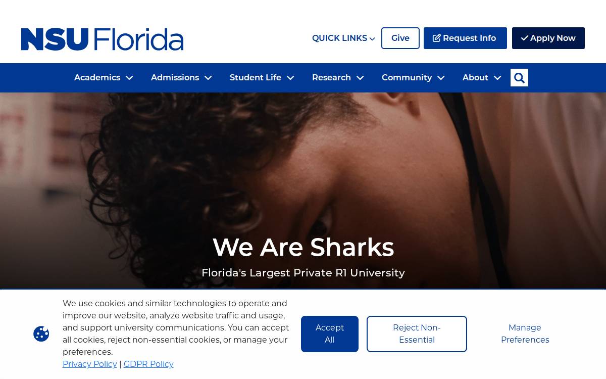 Nova Southeastern University website preview