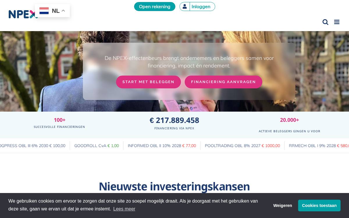 Npex website preview