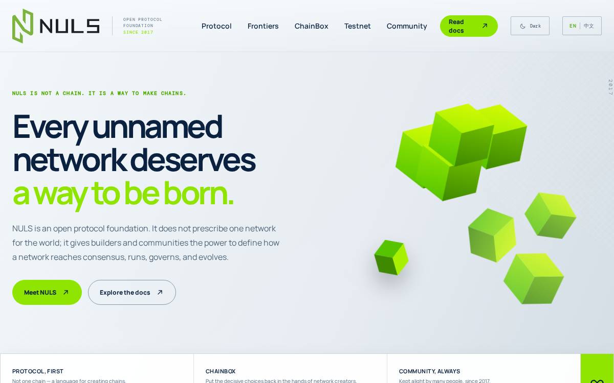 NULS Enterprise-grade Layer 1 website preview
