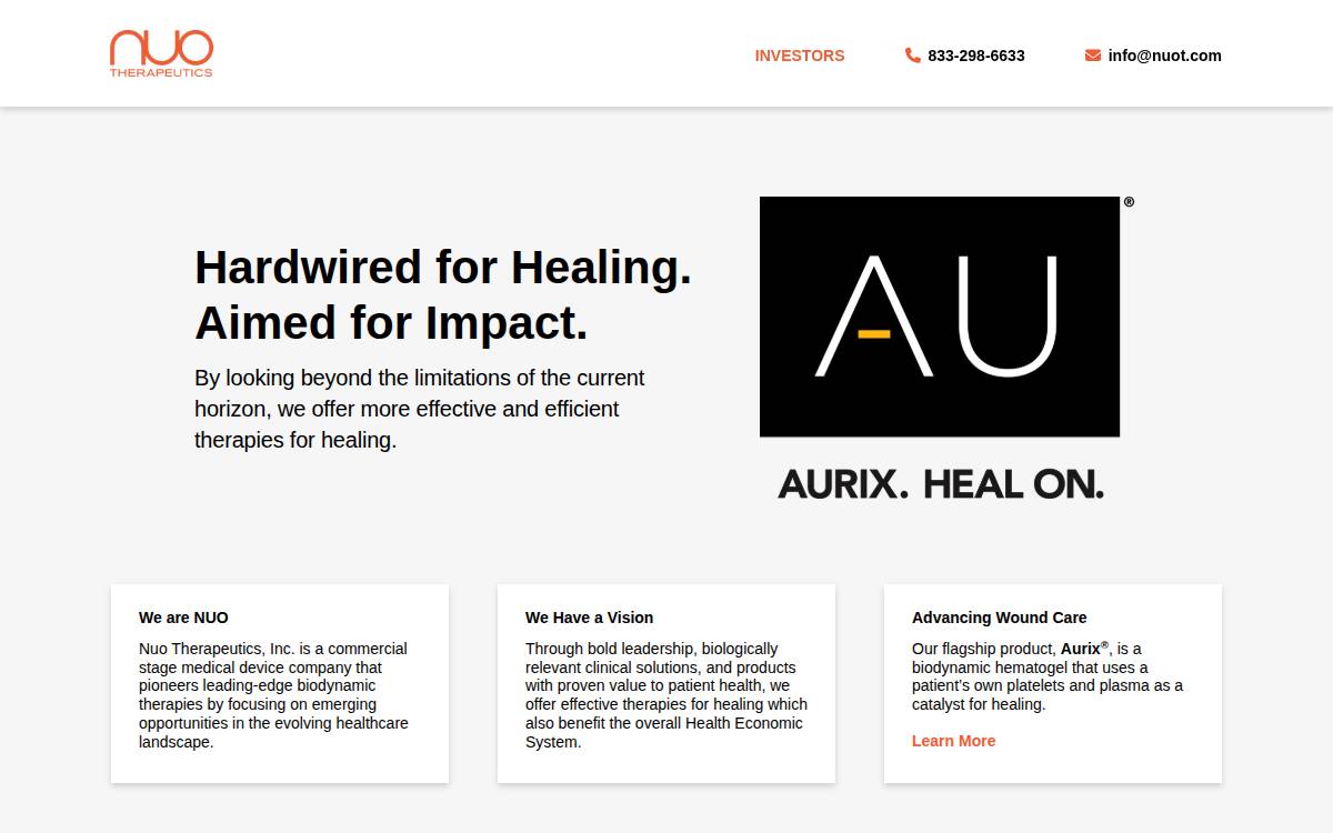 Nuo Therapeutics website preview
