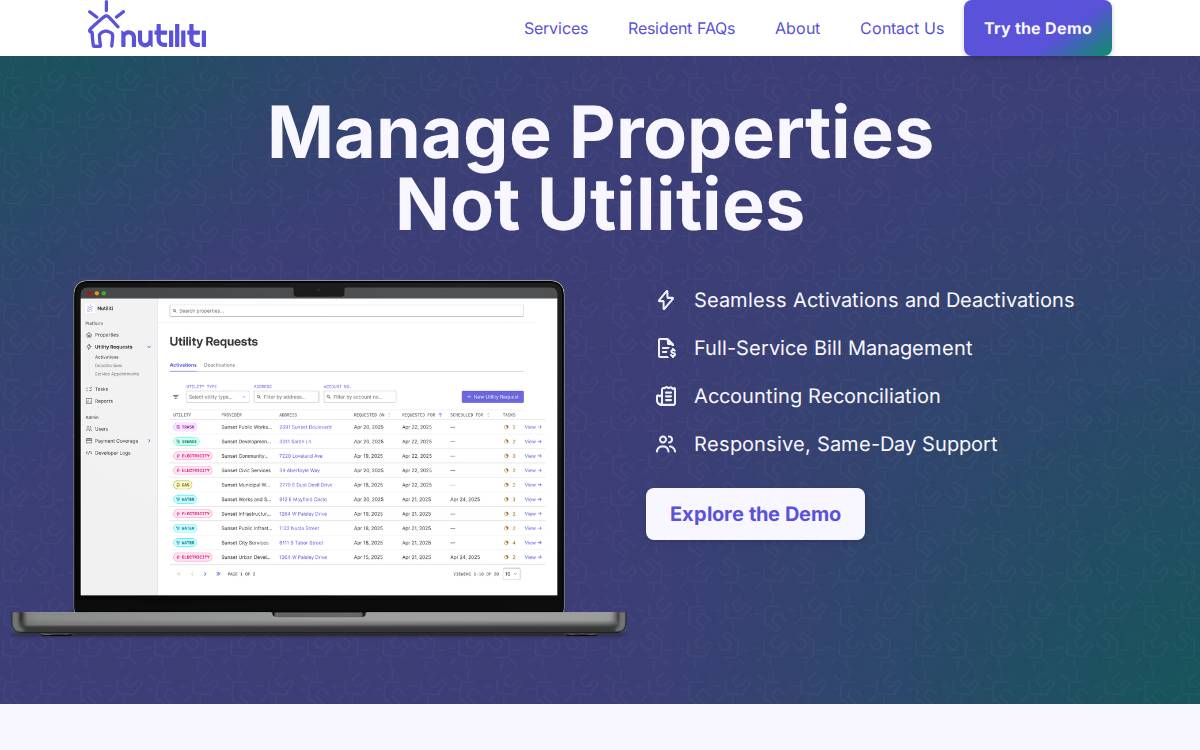 NuTiliti website preview