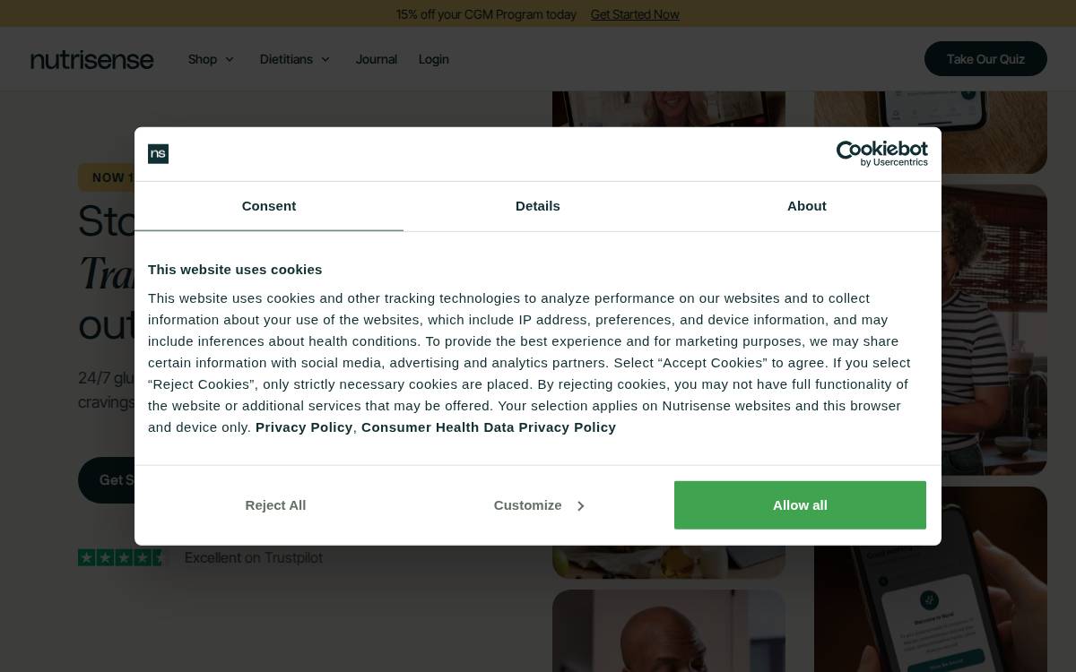 Nutrisense website preview