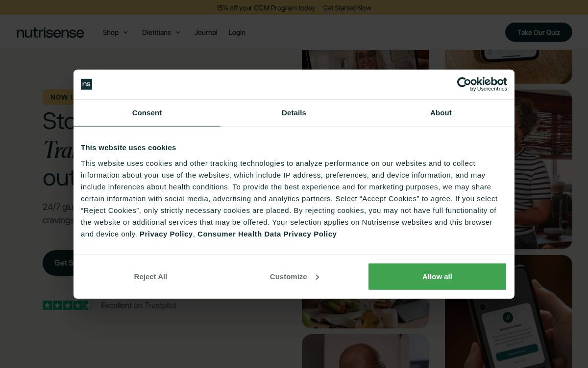 Nutrisense website preview