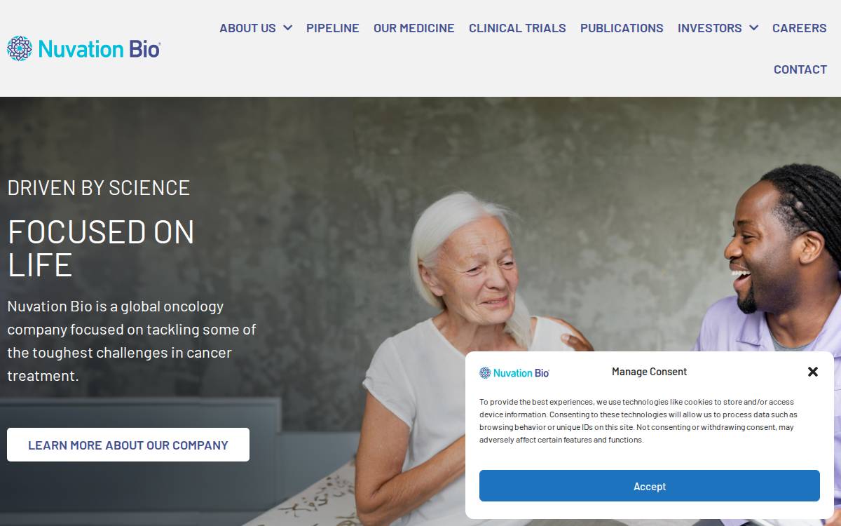 Nuvation Bio website preview