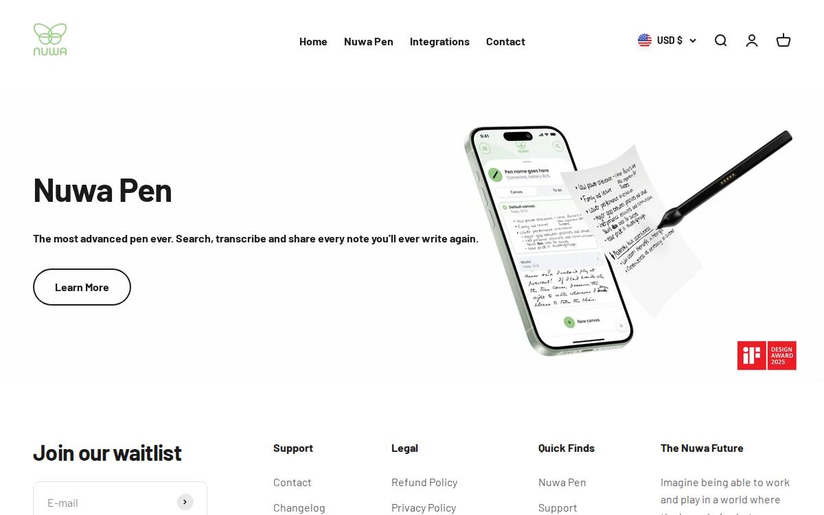 Nuwa Pen website preview