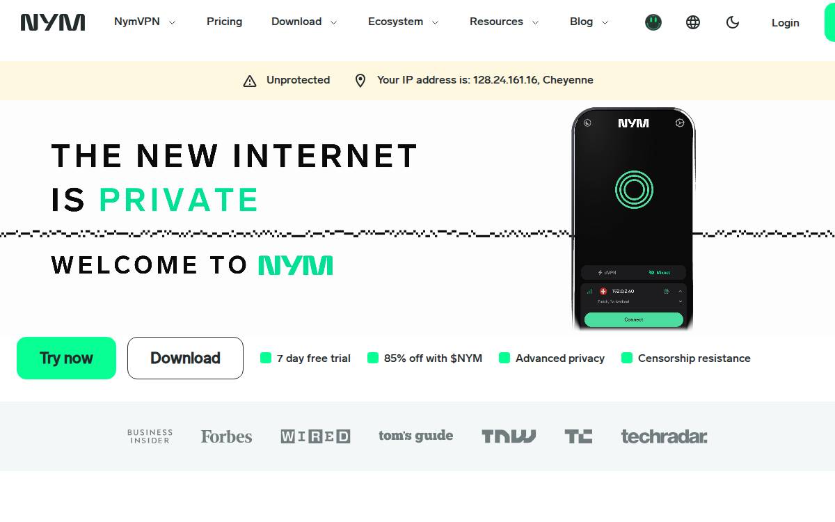 Nym website preview