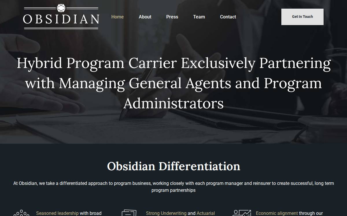 Obsidianspecialty website preview