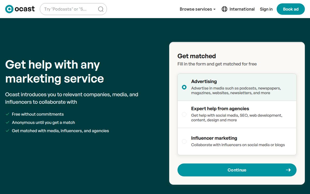 Ocast website preview