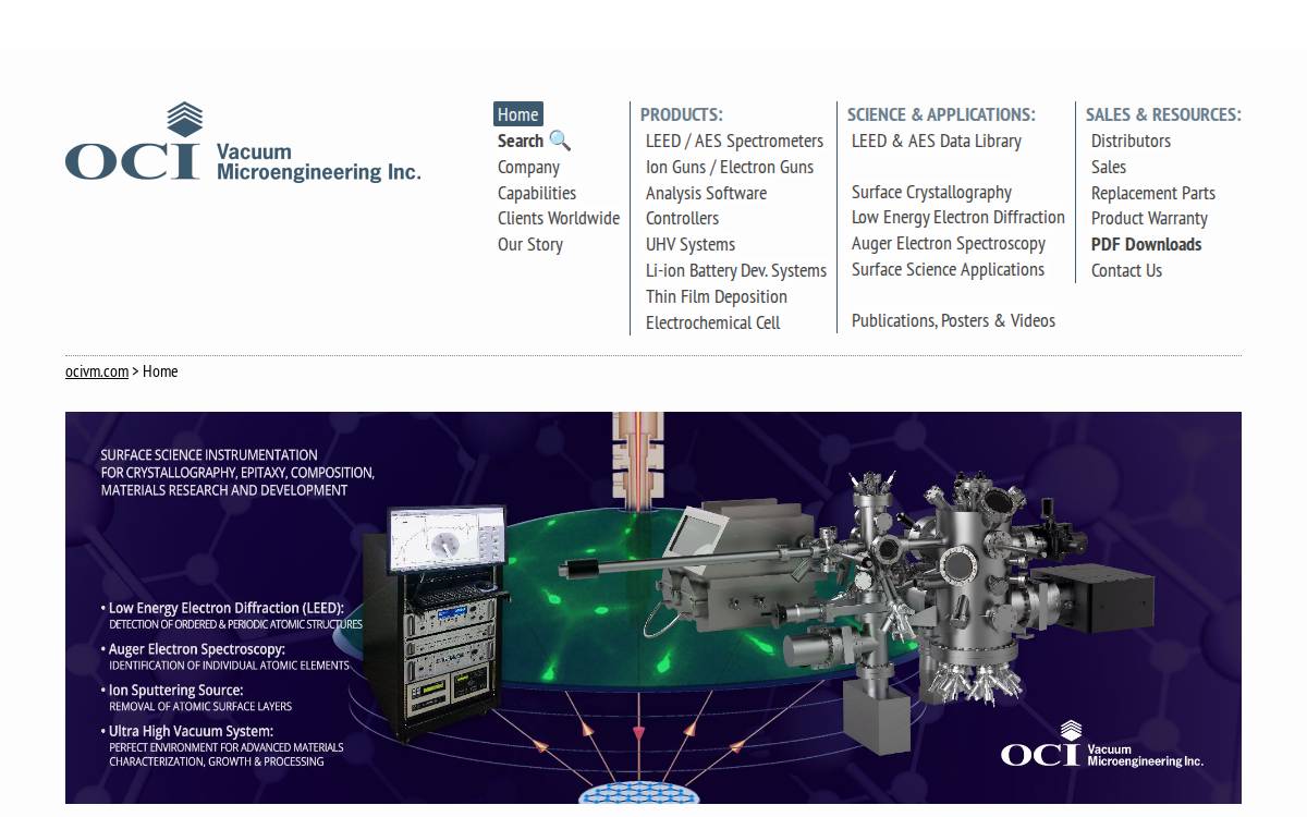 OCI Vacuum Microengineering Inc. website preview