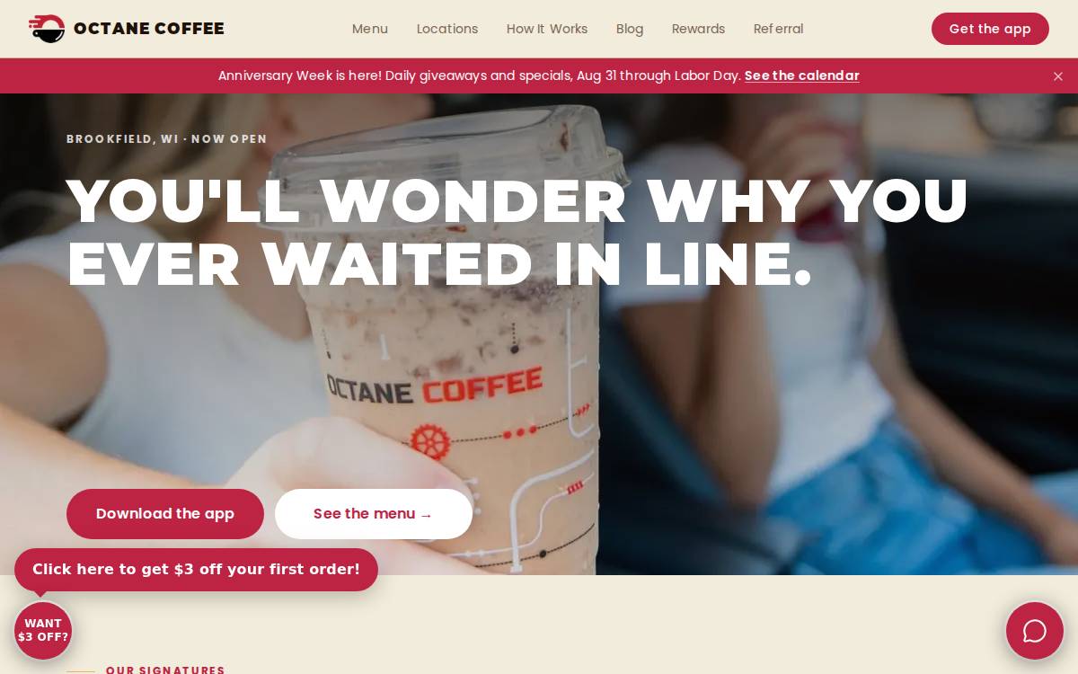 Octane Coffee website preview