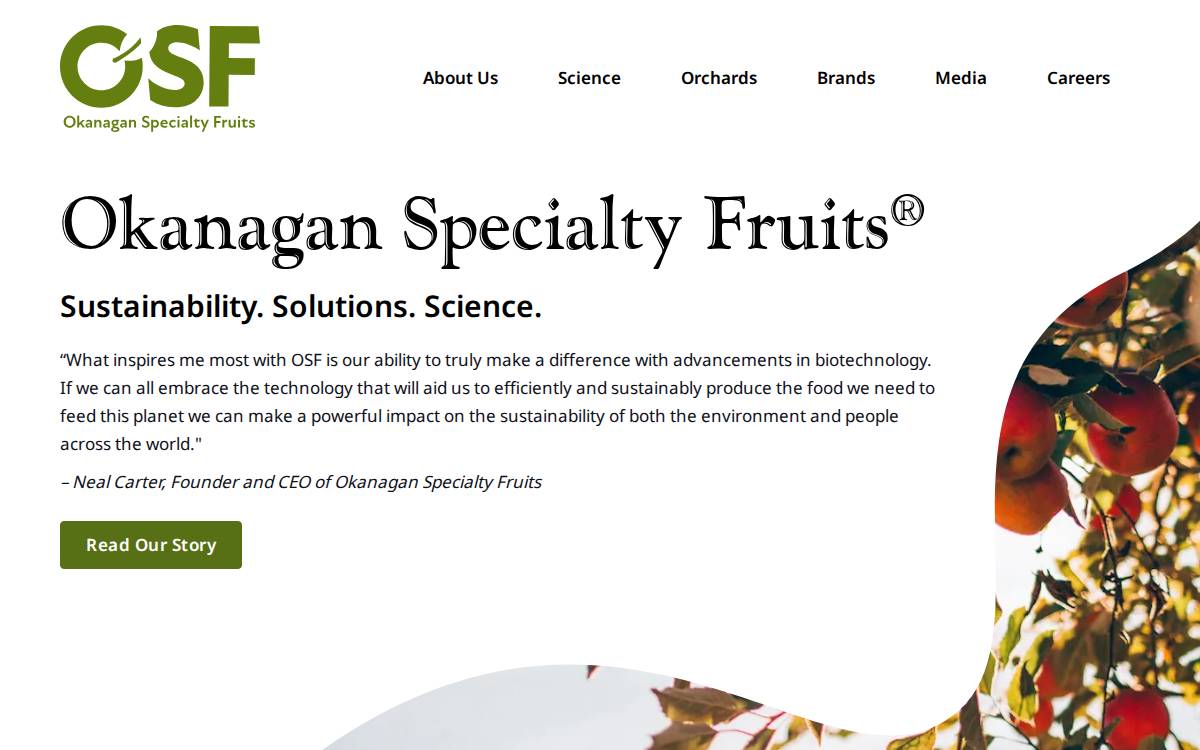 Okanagan Specialty Fruits website preview