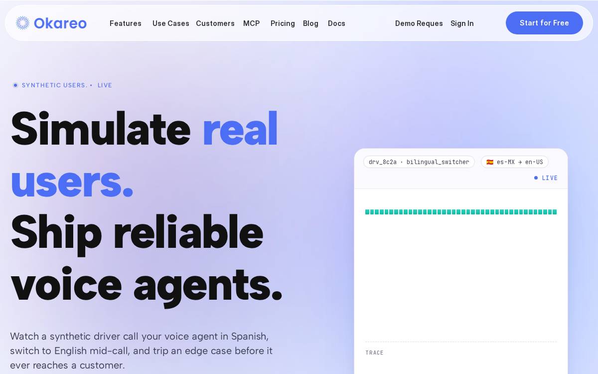 Okareo website preview