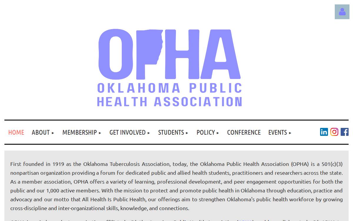 Oklahoma Public Health Association website preview