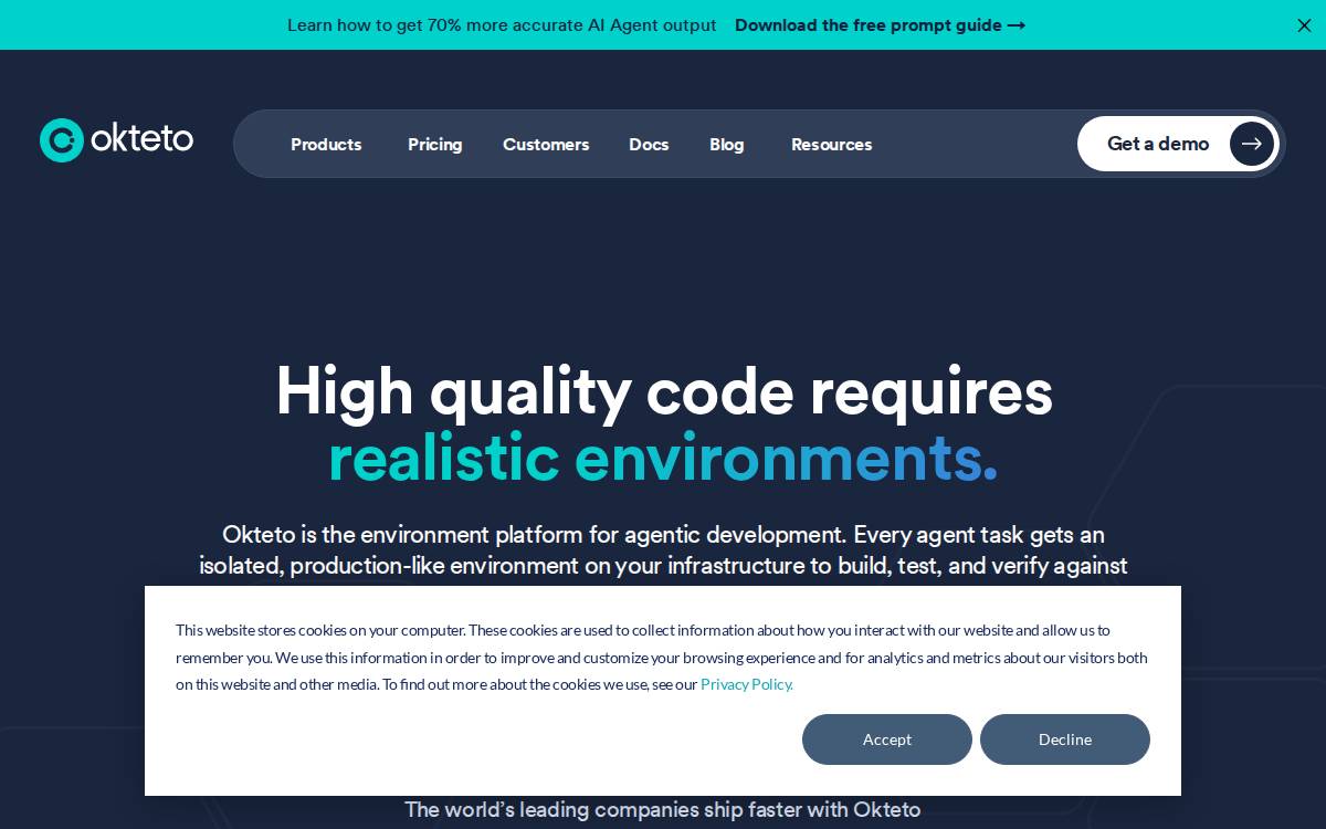 Okteto website preview