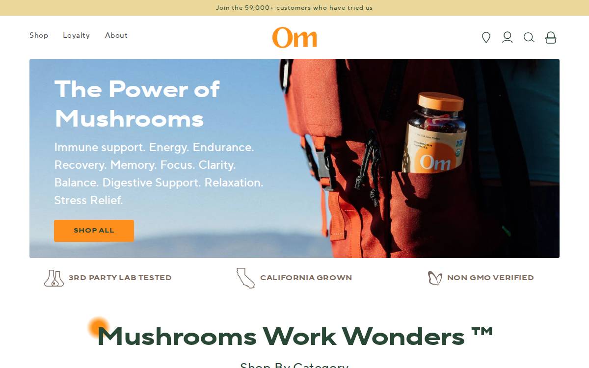 Om Mushroom Superfood website preview