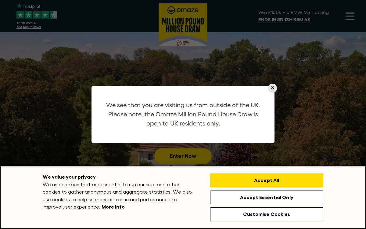 Omaze website preview