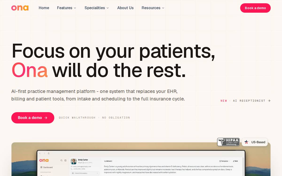Ona Health website preview