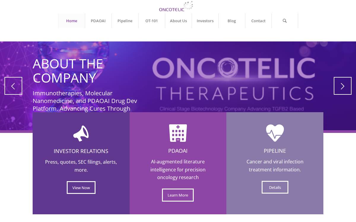 Oncotelic Therapeutics website preview